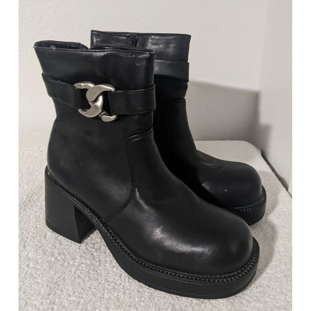 Vintage Y2K Lower East Side Chunky Platform Zip Black 90s Boots Women's Sz 8